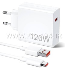 شارژر XIAOMI 120W / کلگی با پورت USB پشتبانی 120W / کابل 1 متر شارژر و دیتا USB به TYPE-C / تک پک جعبه ای